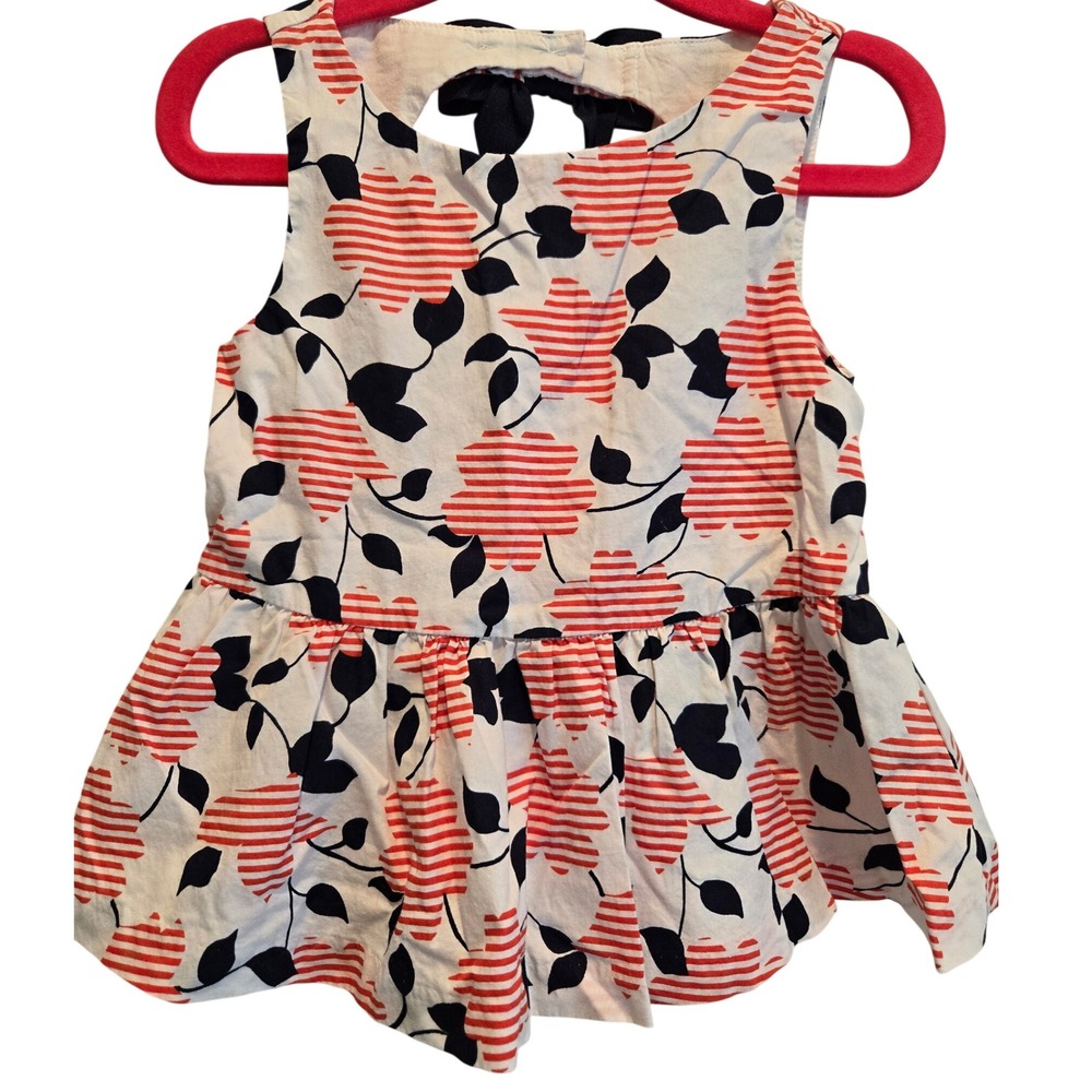 Janie and Jack Girls Peplum Top Size 3 Floral Sleeveless Bow‎ Back Cute